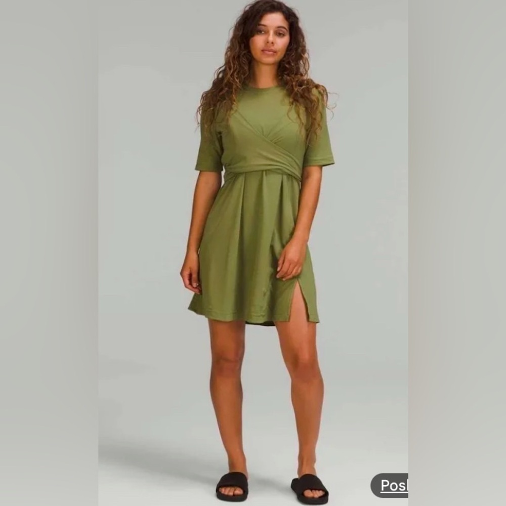Lululemon cotton wrap front tshirt dress in bronze green women’s size 2 - Picture 1 of 3